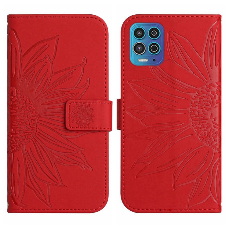 For Motorola Moto G100 Skin Feel Sun Flower Pattern Flip Leather Phone Case with Lanyard