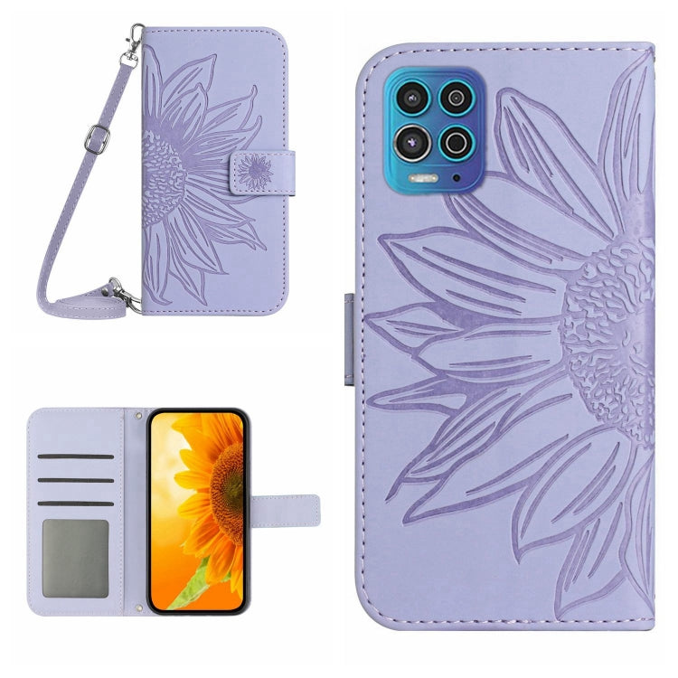For Motorola Moto G100 Skin Feel Sun Flower Pattern Flip Leather Phone Case with Lanyard