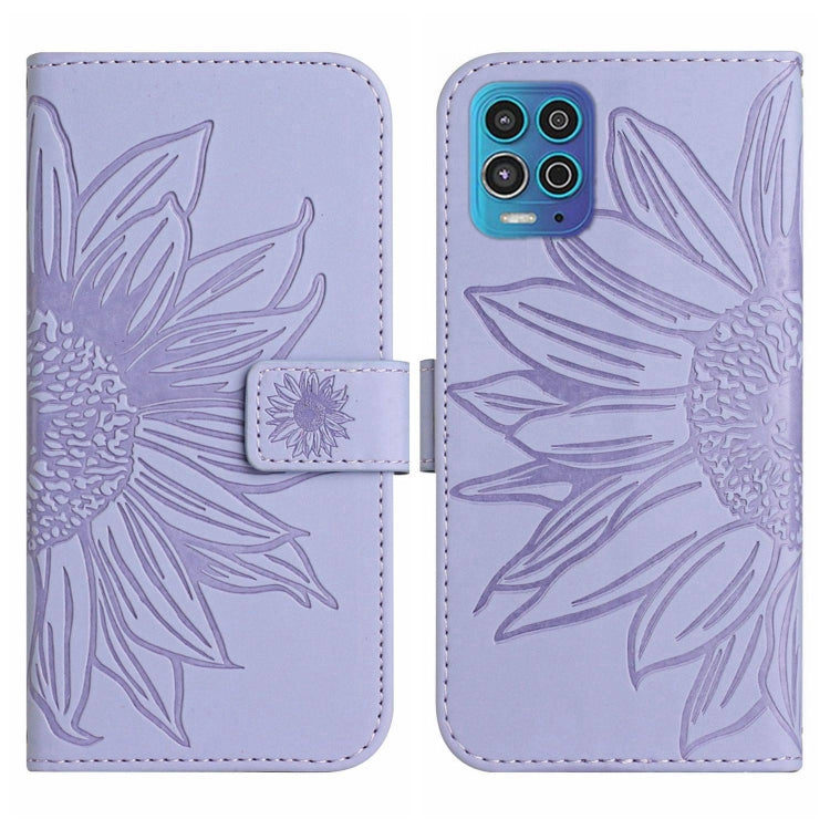For Motorola Moto G100 Skin Feel Sun Flower Pattern Flip Leather Phone Case with Lanyard
