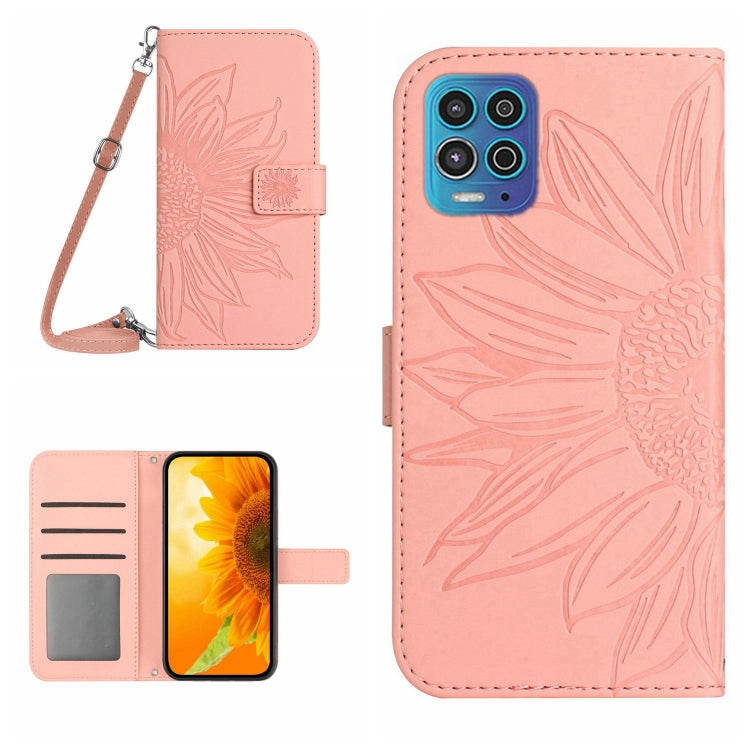 For Motorola Moto G100 Skin Feel Sun Flower Pattern Flip Leather Phone Case with Lanyard