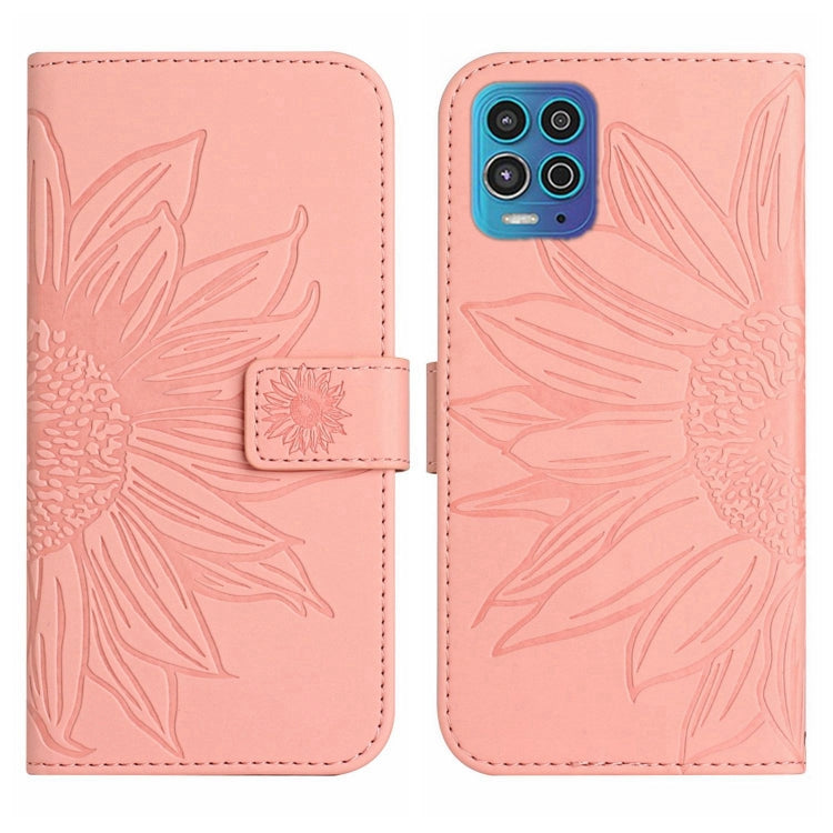 For Motorola Moto G100 Skin Feel Sun Flower Pattern Flip Leather Phone Case with Lanyard