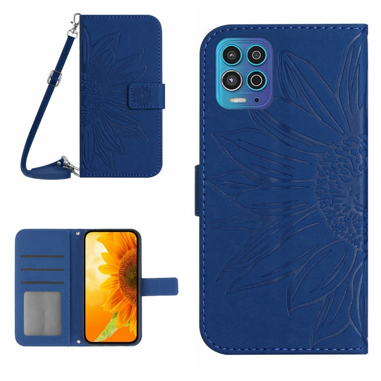 For Motorola Moto G100 Skin Feel Sun Flower Pattern Flip Leather Phone Case with Lanyard
