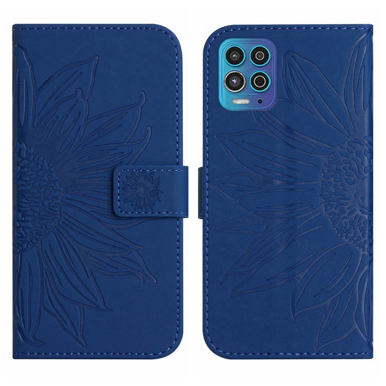 For Motorola Moto G100 Skin Feel Sun Flower Pattern Flip Leather Phone Case with Lanyard