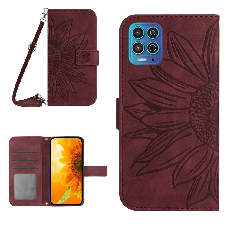 For Motorola Moto G100 Skin Feel Sun Flower Pattern Flip Leather Phone Case with Lanyard