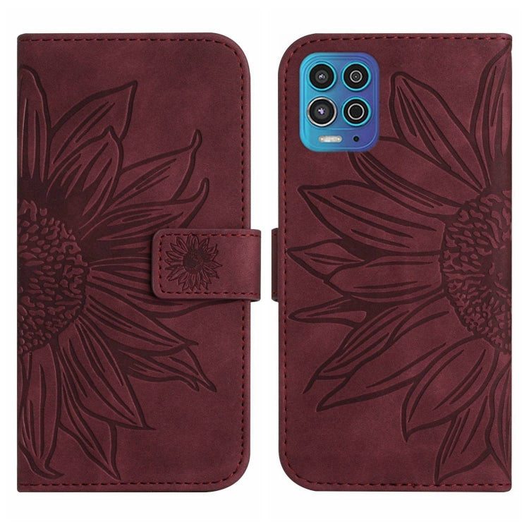For Motorola Moto G100 Skin Feel Sun Flower Pattern Flip Leather Phone Case with Lanyard
