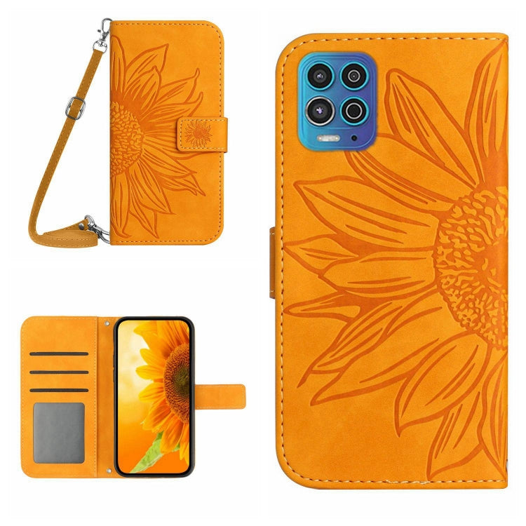 For Motorola Moto G100 Skin Feel Sun Flower Pattern Flip Leather Phone Case with Lanyard