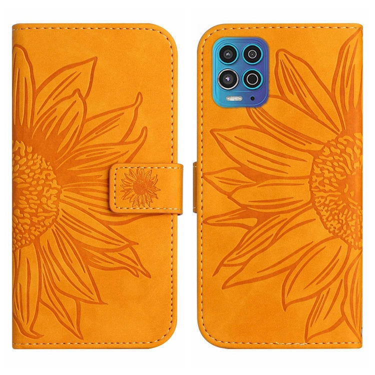 For Motorola Moto G100 Skin Feel Sun Flower Pattern Flip Leather Phone Case with Lanyard