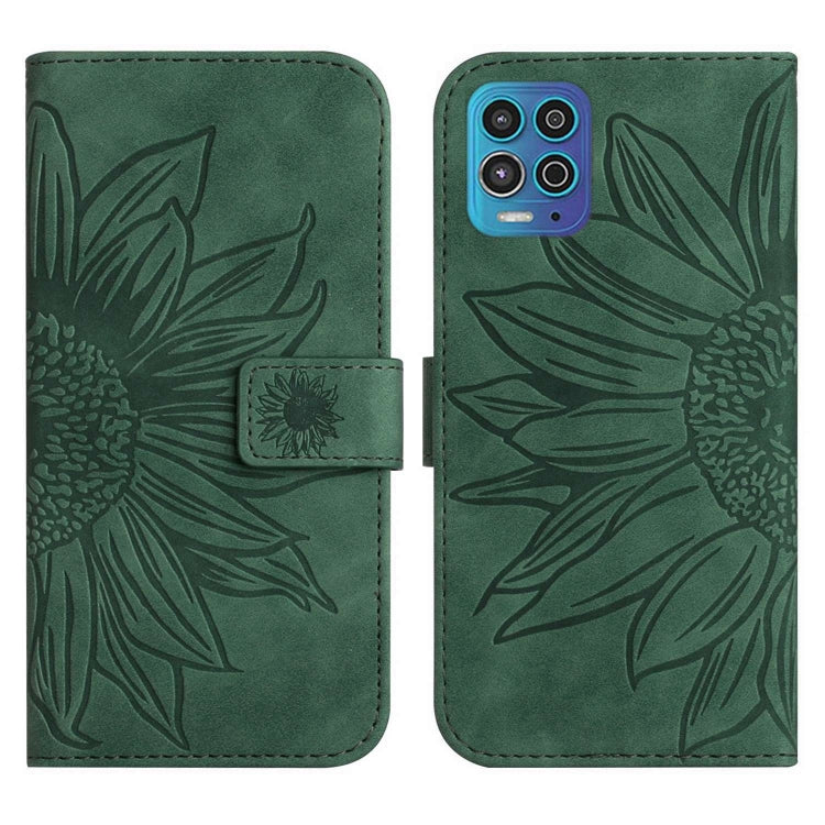 For Motorola Moto G100 Skin Feel Sun Flower Pattern Flip Leather Phone Case with Lanyard
