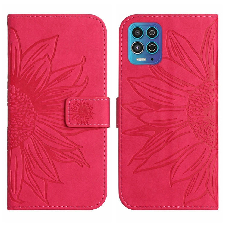 For Motorola Moto G100 Skin Feel Sun Flower Pattern Flip Leather Phone Case with Lanyard