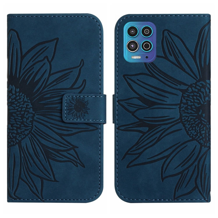 For Motorola Moto G100 Skin Feel Sun Flower Pattern Flip Leather Phone Case with Lanyard