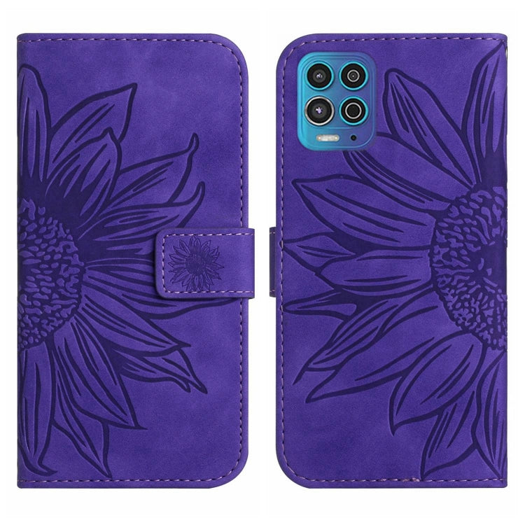 For Motorola Moto G100 Skin Feel Sun Flower Pattern Flip Leather Phone Case with Lanyard