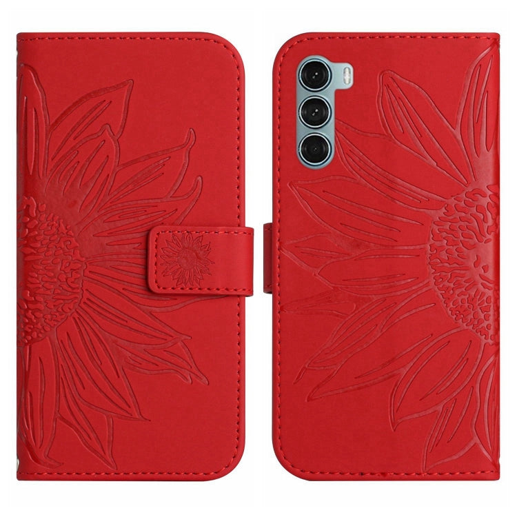 For Motorola Moto G200 5G Skin Feel Sun Flower Pattern Flip Leather Phone Case with Lanyard
