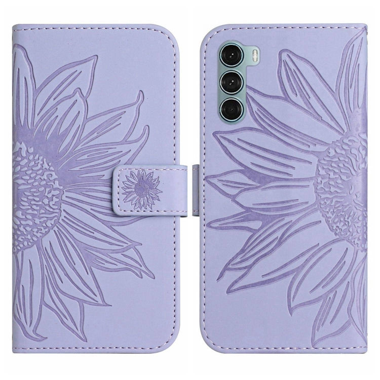 For Motorola Moto G200 5G Skin Feel Sun Flower Pattern Flip Leather Phone Case with Lanyard