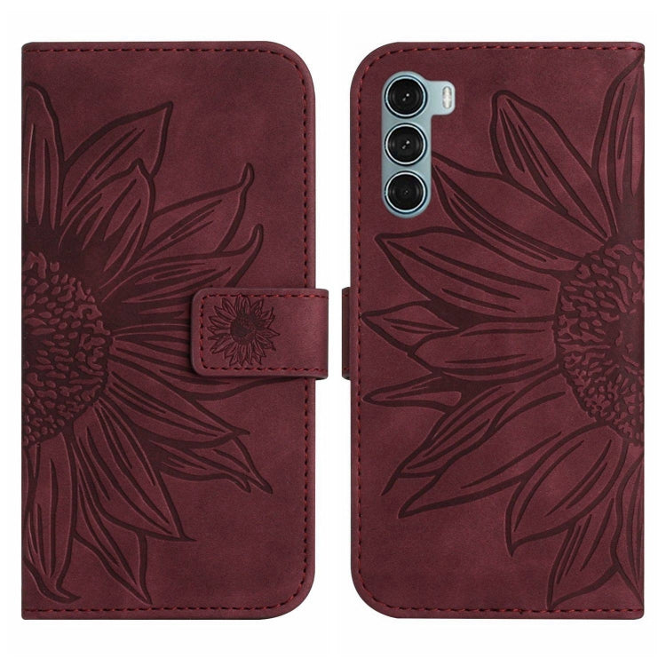 For Motorola Moto G200 5G Skin Feel Sun Flower Pattern Flip Leather Phone Case with Lanyard