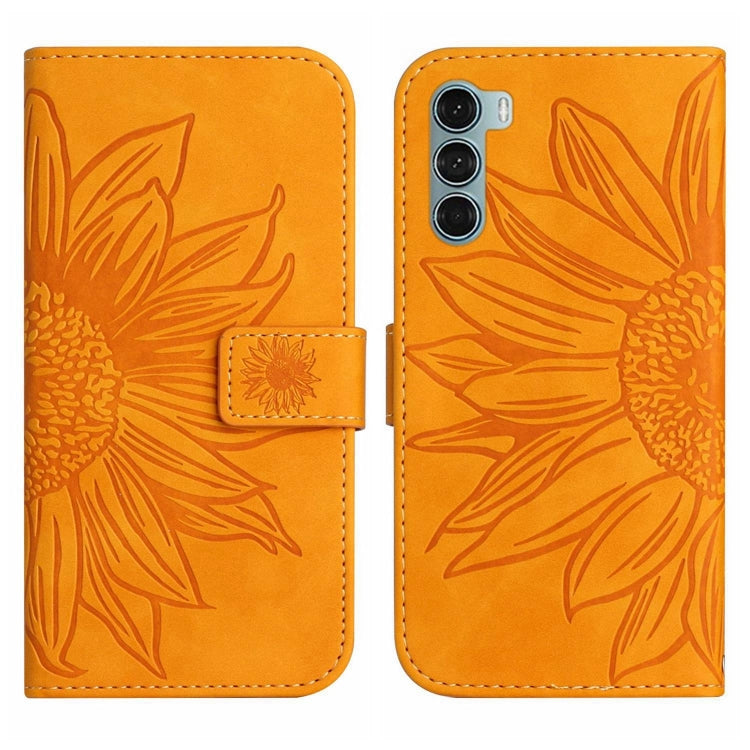 For Motorola Moto G200 5G Skin Feel Sun Flower Pattern Flip Leather Phone Case with Lanyard