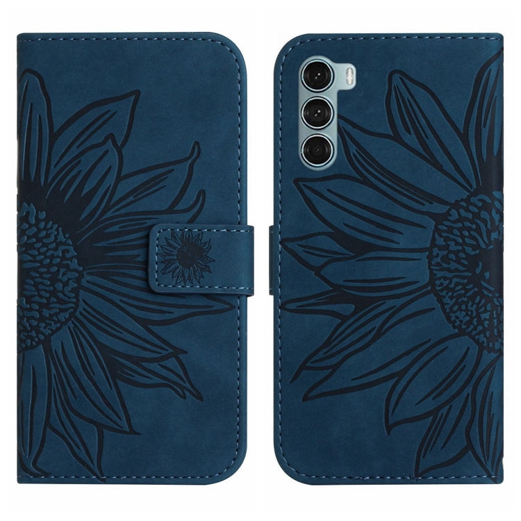For Motorola Moto G200 5G Skin Feel Sun Flower Pattern Flip Leather Phone Case with Lanyard