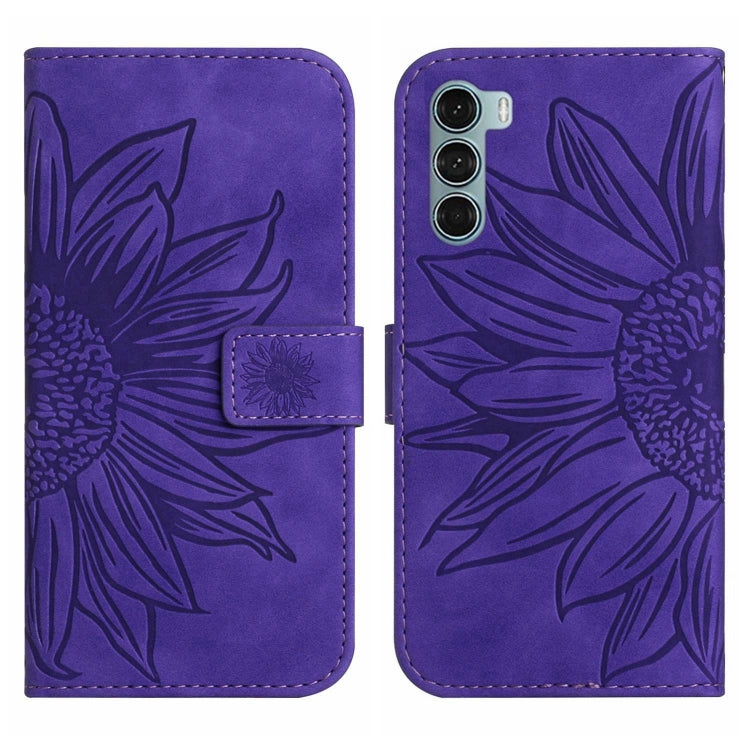 For Motorola Moto G200 5G Skin Feel Sun Flower Pattern Flip Leather Phone Case with Lanyard