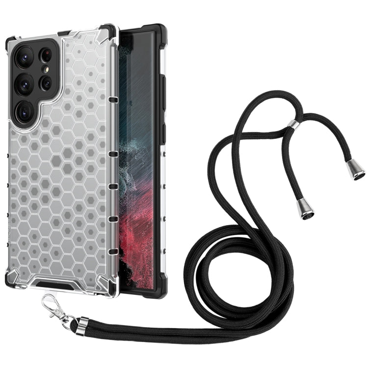 For Samsung Galaxy S23 Ultra 5G Lanyard Honeycomb Phone Case