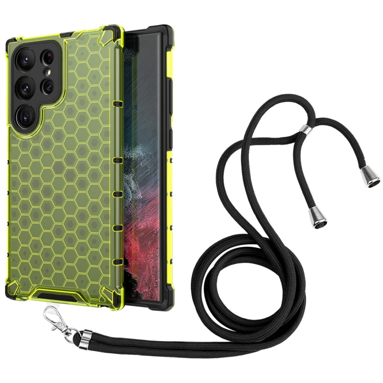 For Samsung Galaxy S23 Ultra 5G Lanyard Honeycomb Phone Case