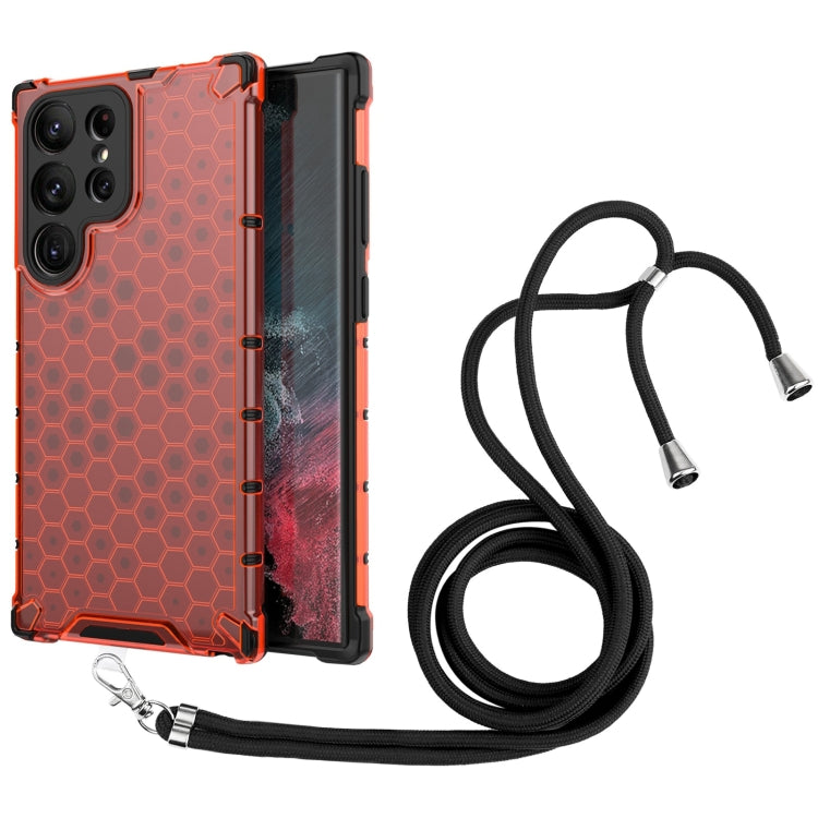 For Samsung Galaxy S23 Ultra 5G Lanyard Honeycomb Phone Case