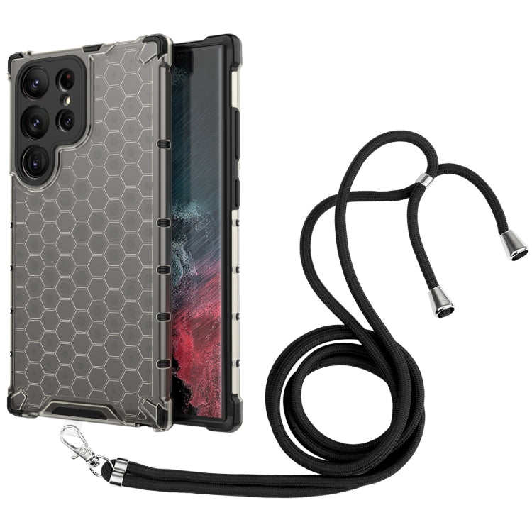 For Samsung Galaxy S23 Ultra 5G Lanyard Honeycomb Phone Case