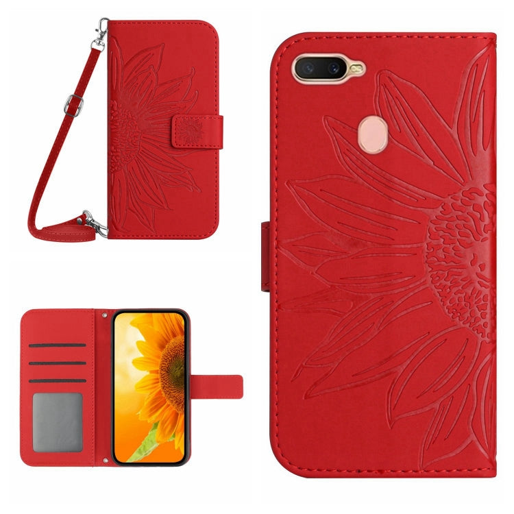 For OPPO A7/A12 Skin Feel Sun Flower Pattern Flip Leather Phone Case with Lanyard