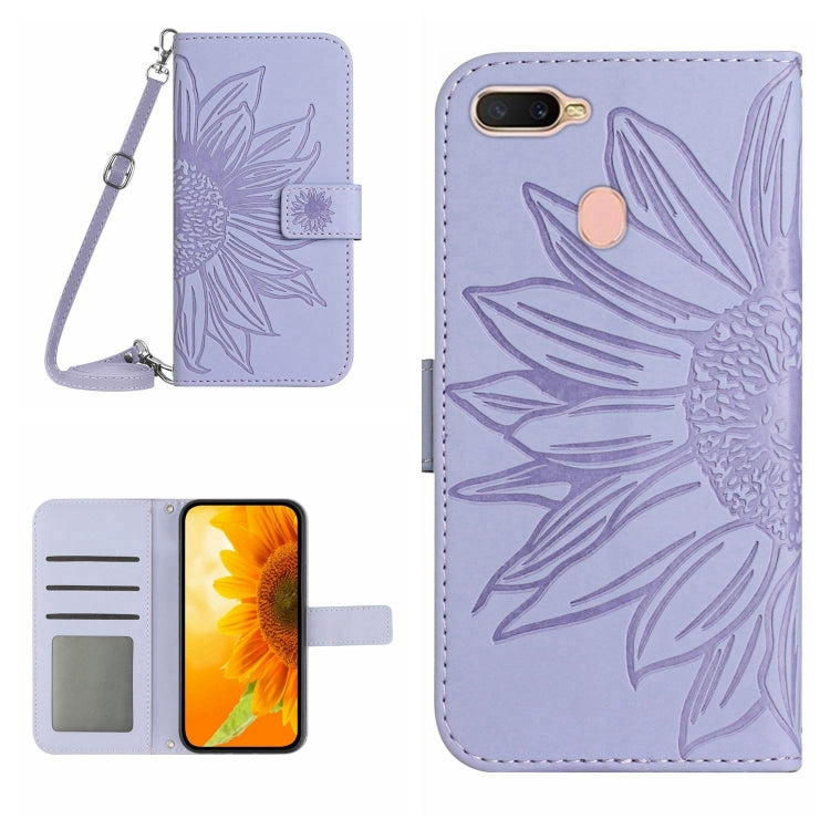 For OPPO A7/A12 Skin Feel Sun Flower Pattern Flip Leather Phone Case with Lanyard