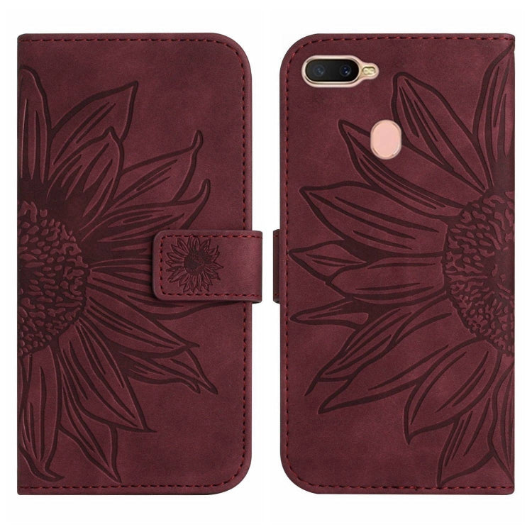 For OPPO A7/A12 Skin Feel Sun Flower Pattern Flip Leather Phone Case with Lanyard