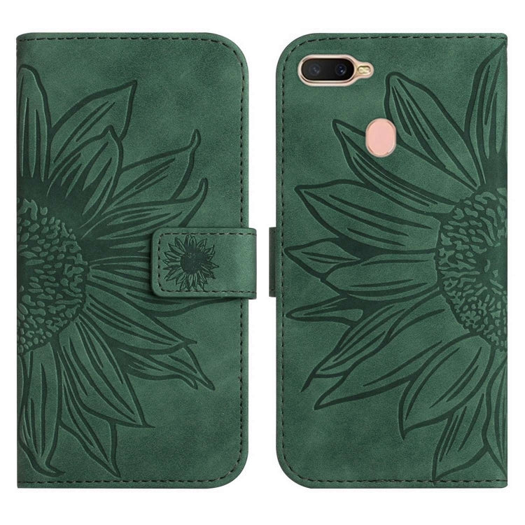 For OPPO A7/A12 Skin Feel Sun Flower Pattern Flip Leather Phone Case with Lanyard