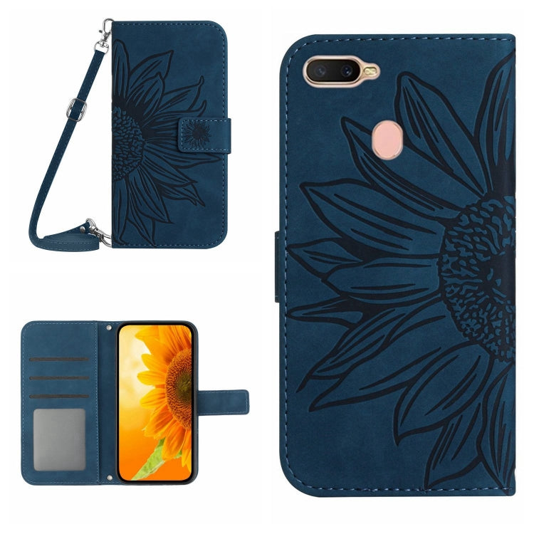 For OPPO A7/A12 Skin Feel Sun Flower Pattern Flip Leather Phone Case with Lanyard