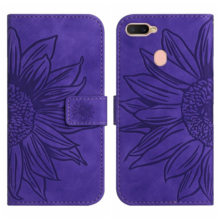 For OPPO A7/A12 Skin Feel Sun Flower Pattern Flip Leather Phone Case with Lanyard