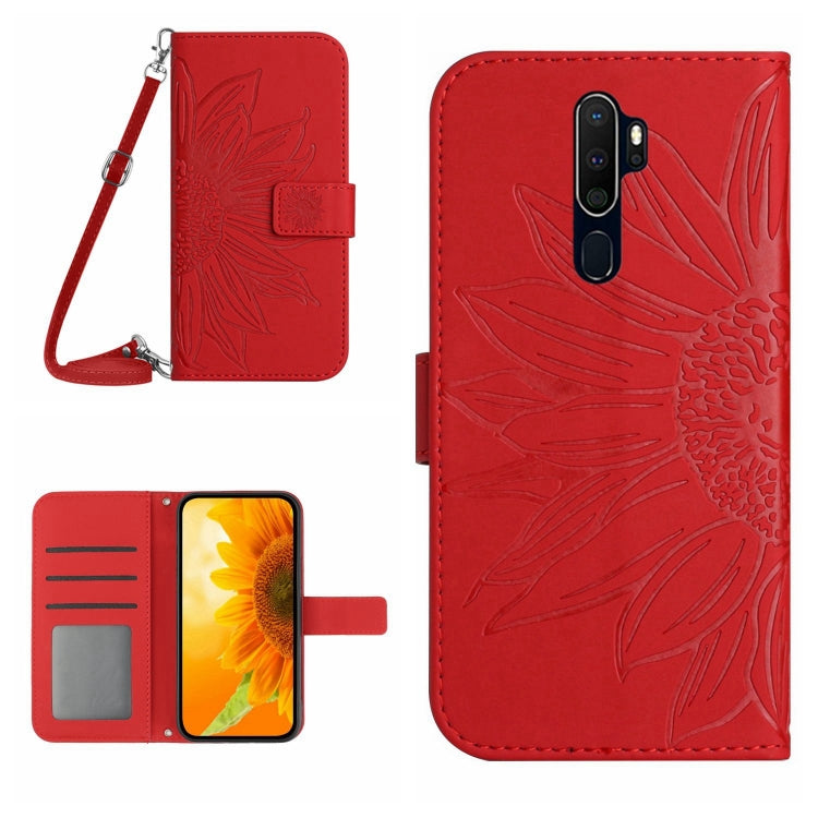 For OPPO A9 2020/A5 2020 Skin Feel Sun Flower Pattern Flip Leather Phone Case with Lanyard