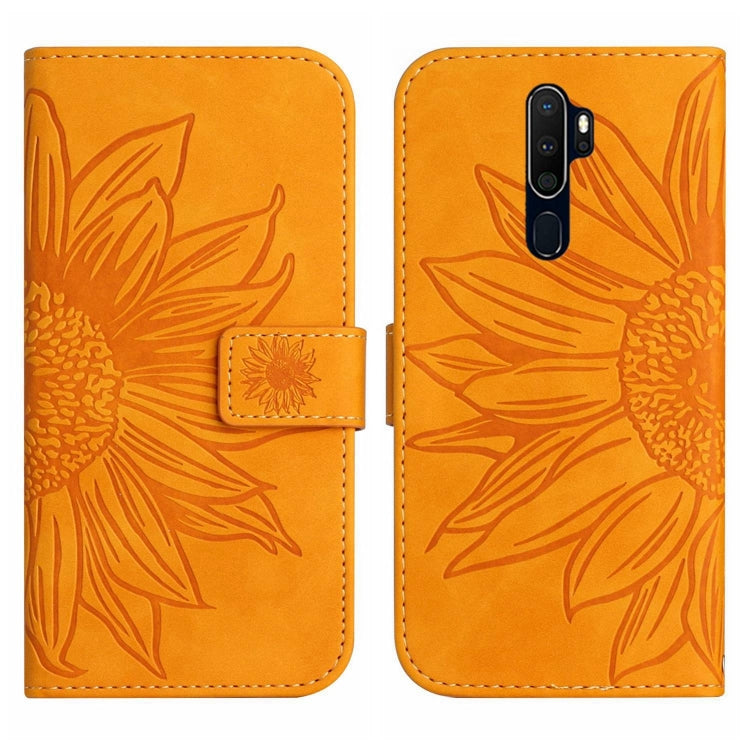 For OPPO A9 2020/A5 2020 Skin Feel Sun Flower Pattern Flip Leather Phone Case with Lanyard