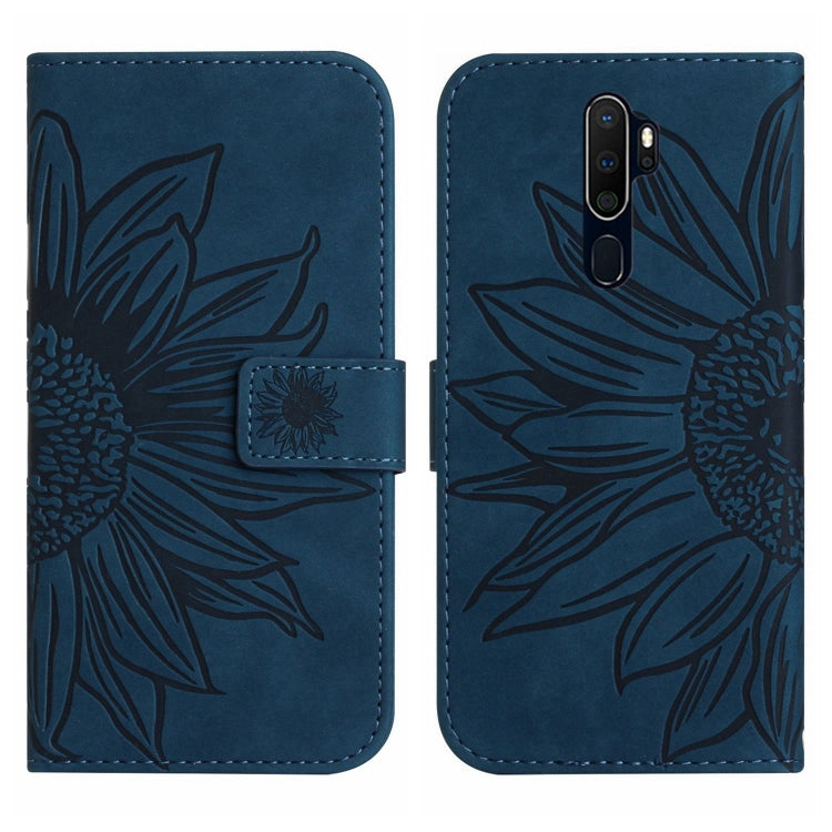 For OPPO A9 2020/A5 2020 Skin Feel Sun Flower Pattern Flip Leather Phone Case with Lanyard