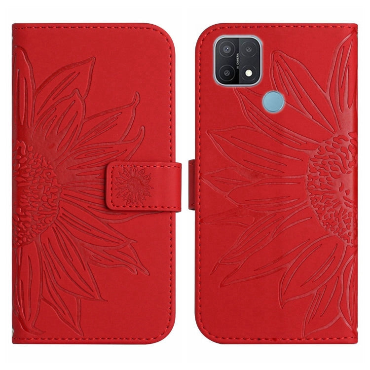 For OPPO A15/A15S Skin Feel Sun Flower Pattern Flip Leather Phone Case with Lanyard