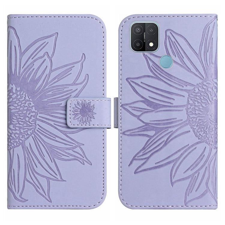 For OPPO A15/A15S Skin Feel Sun Flower Pattern Flip Leather Phone Case with Lanyard