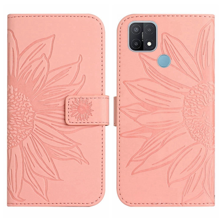 For OPPO A15/A15S Skin Feel Sun Flower Pattern Flip Leather Phone Case with Lanyard