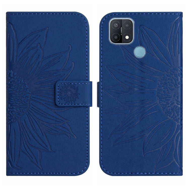 For OPPO A15/A15S Skin Feel Sun Flower Pattern Flip Leather Phone Case with Lanyard