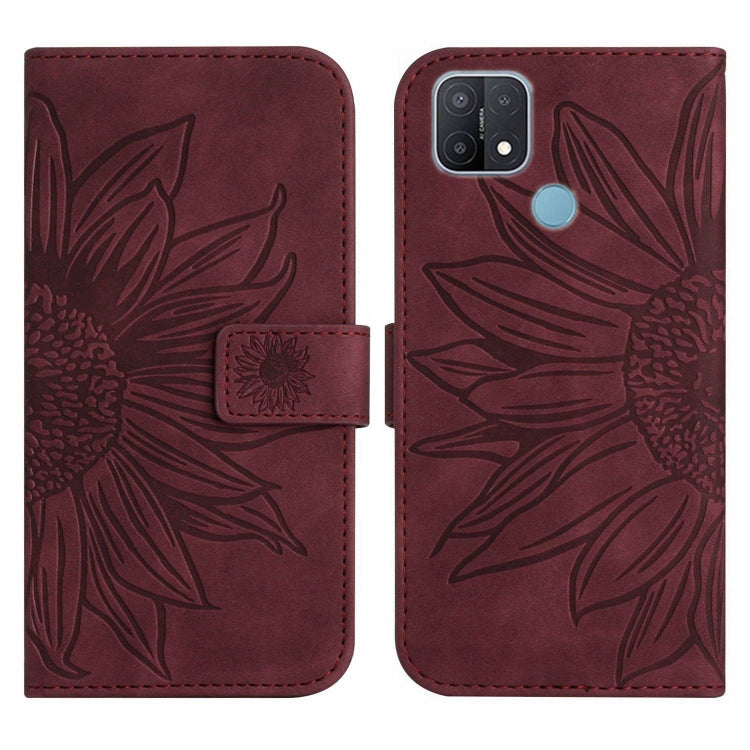 For OPPO A15/A15S Skin Feel Sun Flower Pattern Flip Leather Phone Case with Lanyard