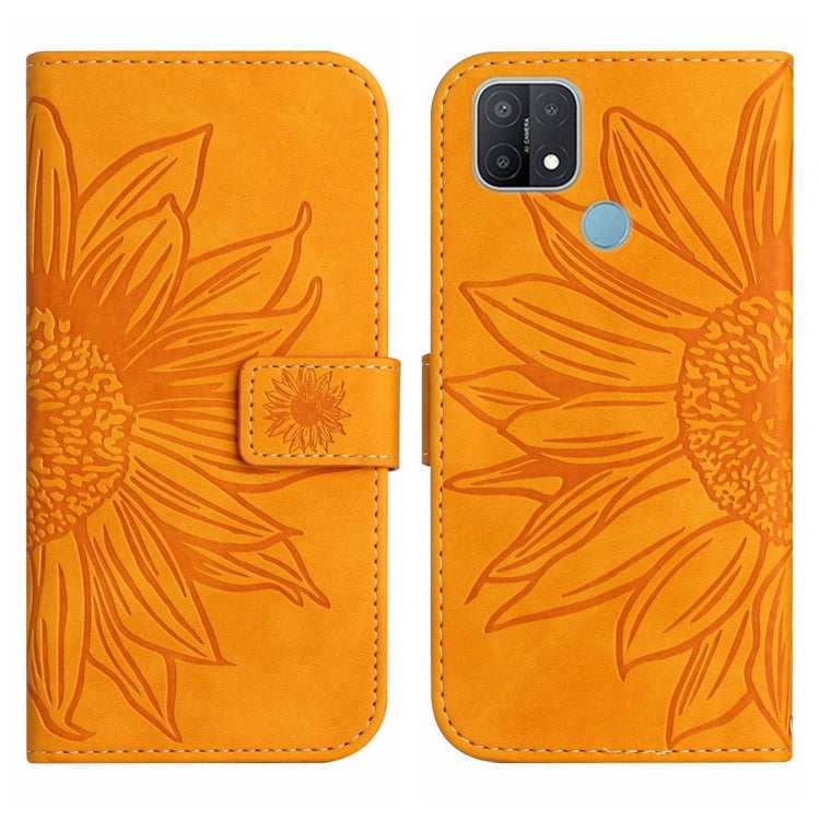 For OPPO A15/A15S Skin Feel Sun Flower Pattern Flip Leather Phone Case with Lanyard