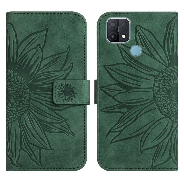 For OPPO A15/A15S Skin Feel Sun Flower Pattern Flip Leather Phone Case with Lanyard
