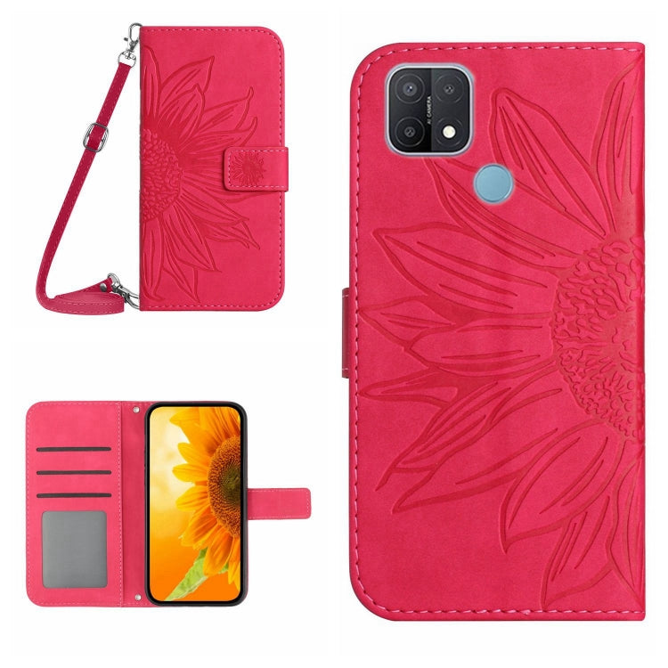 For OPPO A15/A15S Skin Feel Sun Flower Pattern Flip Leather Phone Case with Lanyard