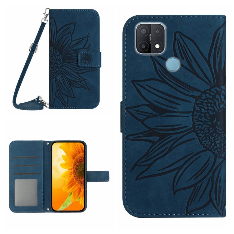 For OPPO A15/A15S Skin Feel Sun Flower Pattern Flip Leather Phone Case with Lanyard