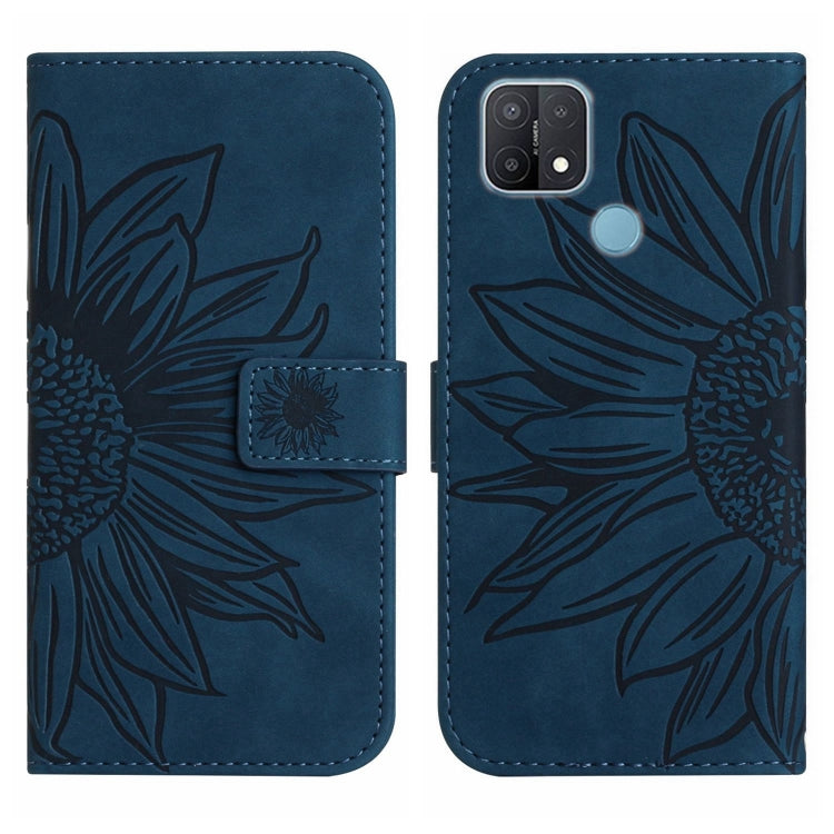 For OPPO A15/A15S Skin Feel Sun Flower Pattern Flip Leather Phone Case with Lanyard