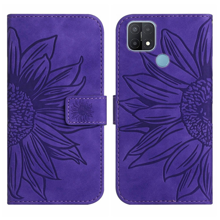 For OPPO A15/A15S Skin Feel Sun Flower Pattern Flip Leather Phone Case with Lanyard