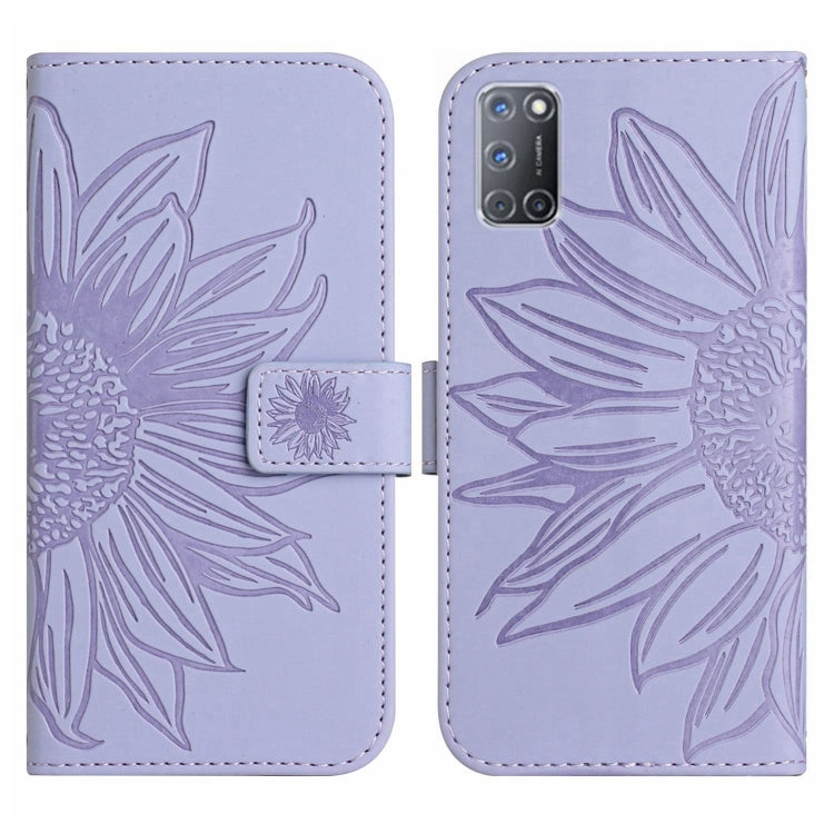 For OPPO A52/A72/A92 Skin Feel Sun Flower Pattern Flip Leather Phone Case with Lanyard
