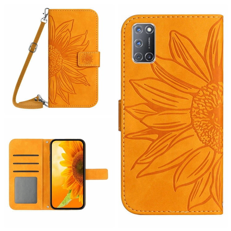 For OPPO A52/A72/A92 Skin Feel Sun Flower Pattern Flip Leather Phone Case with Lanyard