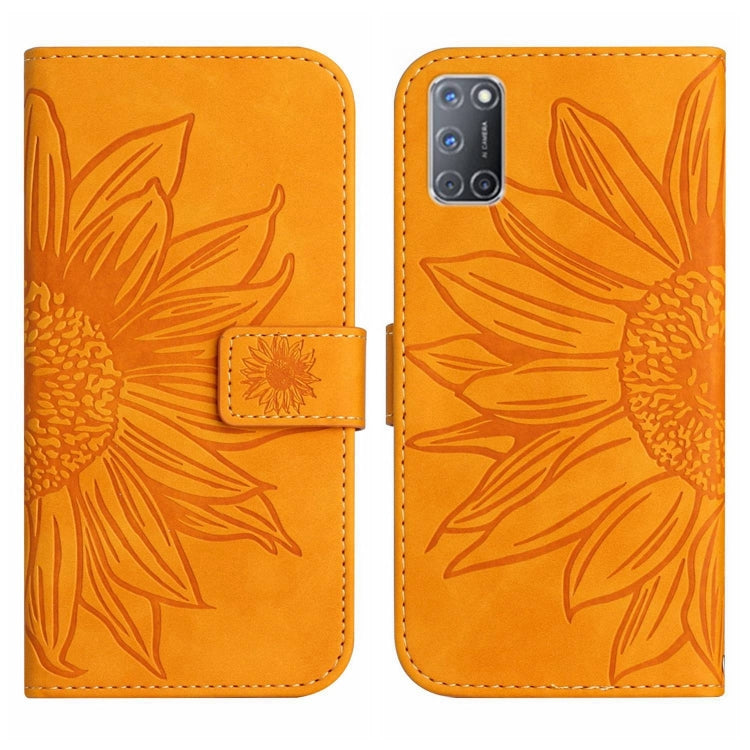 For OPPO A52/A72/A92 Skin Feel Sun Flower Pattern Flip Leather Phone Case with Lanyard