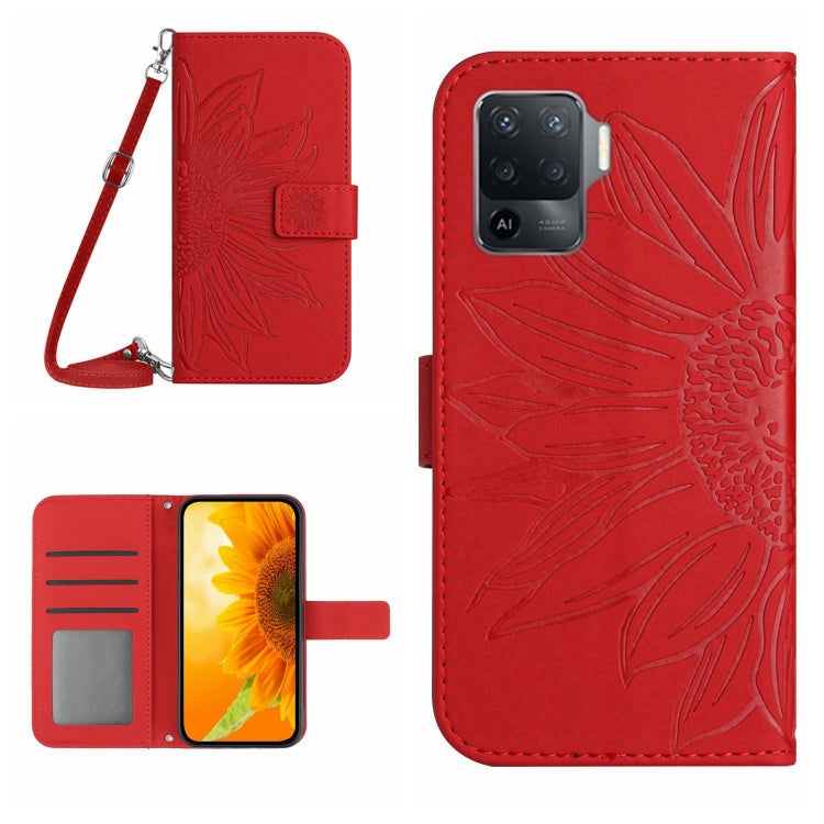 For OPPO A54 4G/A16 4G Skin Feel Sun Flower Pattern Flip Leather Phone Case with Lanyard
