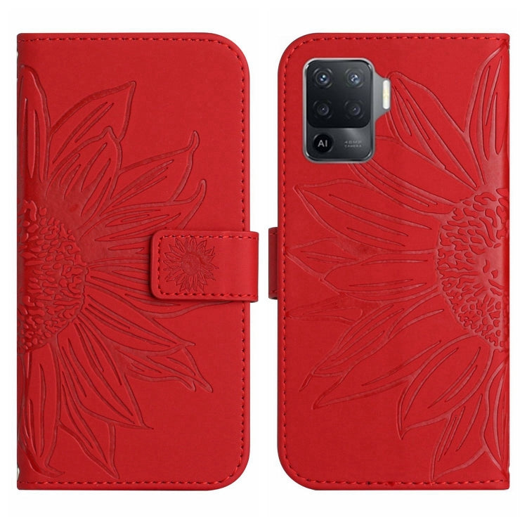 For OPPO A54 4G/A16 4G Skin Feel Sun Flower Pattern Flip Leather Phone Case with Lanyard